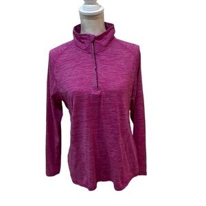 Champion pink micro stripe athletic top 1/4 zip, thumb holes, reflective large